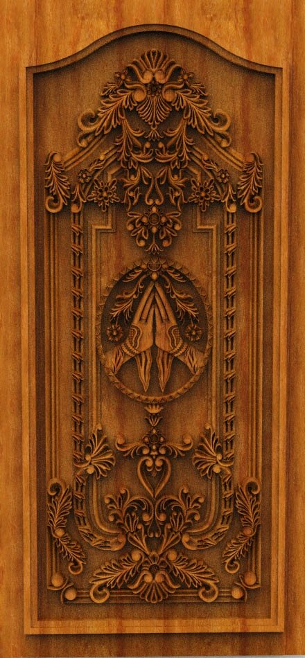 3D DOOR - OAK-02 Namaste Gesture Spiritual Wood Carving Panel